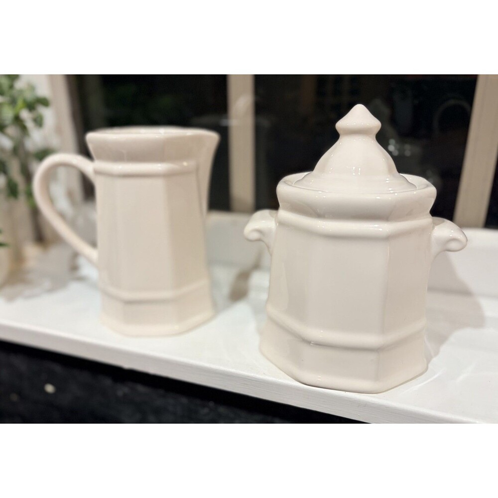 Pfaltzgraff Heritage White Creamer Pitcher & Lidded Sugar Bowl Set USA